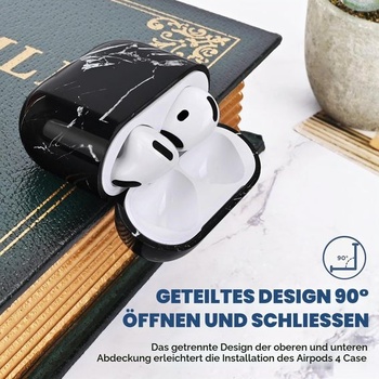 Puzdro Newseego pre AirPods 4 s mramorovým vzorom, čierne, AirPods 4 čierne