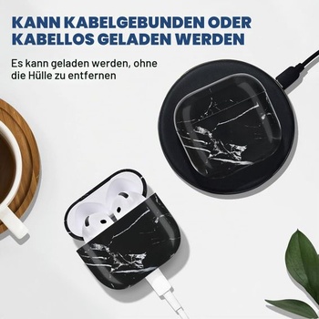 Puzdro Newseego pre AirPods 4 s mramorovým vzorom, čierne, AirPods 4 čierne