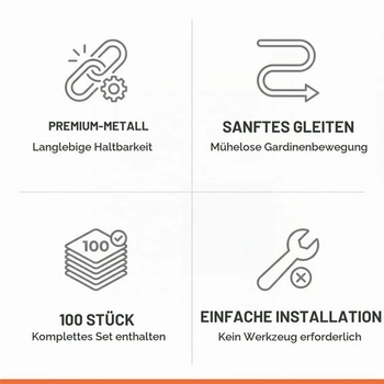 100 háků na záclony do kolejnic, kovové háčky na záclony (stříbrné)