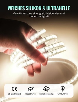 Silikónový LED pásik GZBtech 5m, 230V 4000K