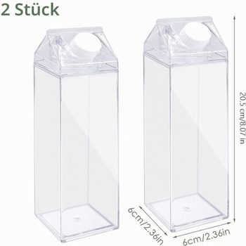 Priehľadná krabička na mlieko/fľaša na vodu, 500 ml, s ozdobnými samolepkami, opakovane použiteľná (2