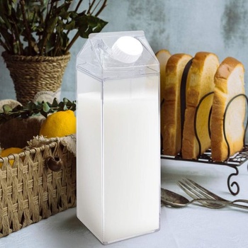 Priehľadná krabička na mlieko/fľaša na vodu, 500 ml, s ozdobnými samolepkami, opakovane použiteľná (2