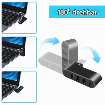 4portový USB 3.0 Hub, 3x USB-A + 1x USB-C, USB rozbočovač, otočný o 90 ° / 180 ° - pre notebooky,
