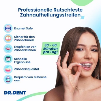 DRDENT Profesionálne bieliace pásky na zuby, 21 aplikácií - Bezpečné pre sklovinu - Nespôsobuje