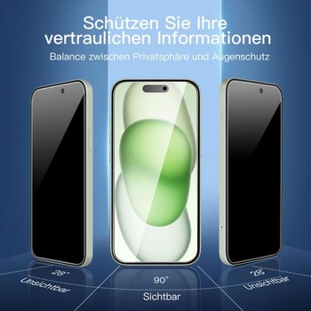 NOVINKA Ochranné tvrzené sklo pro iPhone 15 Plus s úhlem ochrany soukromí 28° + ochranná fólie na