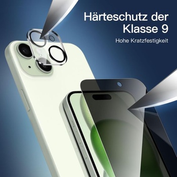 NOVINKA Ochranné tvrzené sklo pro iPhone 15 Plus s úhlem ochrany soukromí 28° + ochranná fólie na