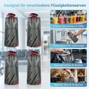 4dielna skladacia fľaša na vodu 700ml, čierne puzdro na pitie, festivalová sada pre outdoorové
