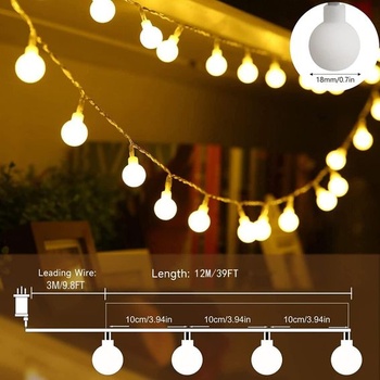 Augone 120 LED řetězových světel, tvar koule, 15 m, párty světla se zástrčkou pro vnitřní i
