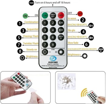 Augone 120 LED řetězových světel, tvar koule, 15 m, párty světla se zástrčkou pro vnitřní i