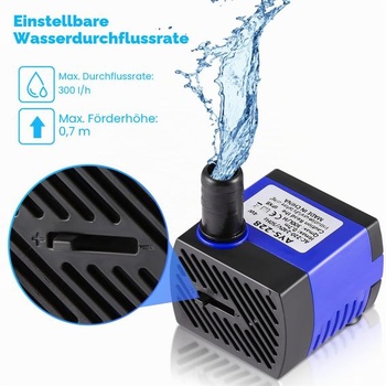 Mini vodné čerpadlo, vodotesné, 4 W, 300 l/h, s 2 tryskami, pre akvária, fontány do jazierok,