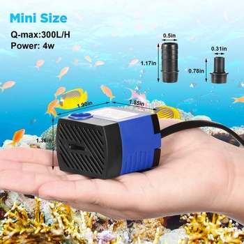 Mini vodné čerpadlo, vodotesné, 4 W, 300 l/h, s 2 tryskami, pre akvária, fontány do jazierok,