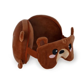 Legami - Cestovný vankúš s nočnou maskou, design medvedíka, zapínanie na zips, úspora miesta, háčik pre