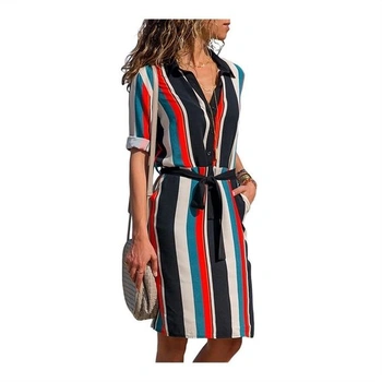 HXSZWJJ Letní pruhované šaty s áčkovým potiskem, boho…