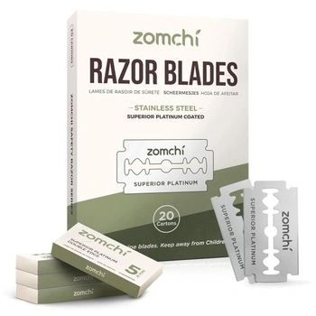 Žiletky ZOMCHI Double Edge 2.0, 100 bezpečnostných žiletiek, platinová nerezová oceľ, pasujú na