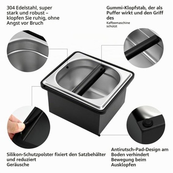 Espresso knock box, nerezový kávovar, veľká kapacita, nádoba na kávový puk, espresso kávovar,