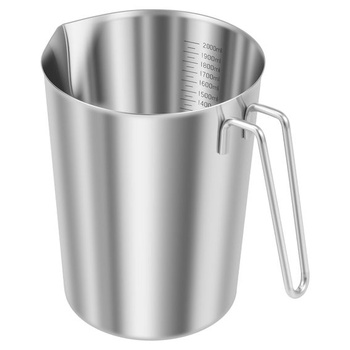 Odmerka z nerezovej ocele s objemom 2 l s rukoväťou a nalievacím hrdlom, strieborná (2000 ml)