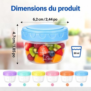 24 malých plastových nádobiek s objemom 80 ml s viečkami, stohovateľné mraziace nádobky, malé okrúhle
