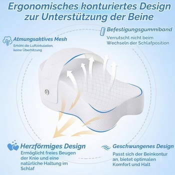 Kolenný vankúš na spanie na boku, vankúš na nohy z pamäťovej peny s popruhmi, ergonomický