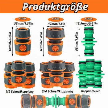 12dielna sada hadicových spojok, hadicové spojky 3/4 palca, rýchlospojky 3/4 a 1/2 palca, hadicové
