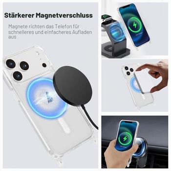 Puzdro DiDaDi na telefón pre iPhone 17 Pro Max s popruhom a magnetom - priehľadná retiazka na