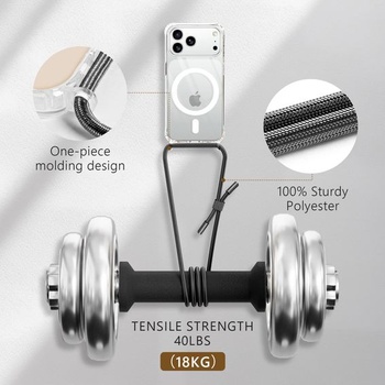 Puzdro DiDaDi na telefón pre iPhone 17 Pro Max s popruhom a magnetom - priehľadná retiazka na