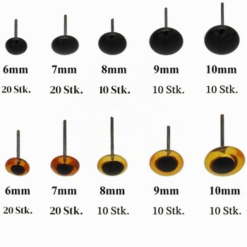 140 kusov ihlou plstených očí 6-10 mm mini sklenené oči jantárovej farby s čiernymi očami sady pre