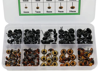 140 kusov ihlou plstených očí 6-10 mm mini sklenené oči jantárovej farby s čiernymi očami sady pre