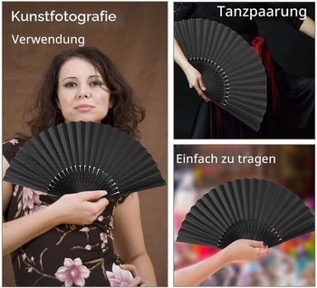 Čierne vejáre, sada 4 kusov, skladacie ručné vejáre, malé látkové ručné vejáre pre ochladenie v lete,