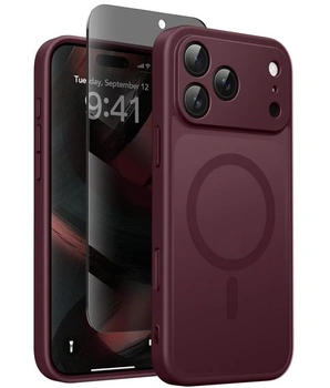 Magnetický kryt pre iPhone 17 Pro Max s ochranou displeja na súkromie, dizajn červeného vína.