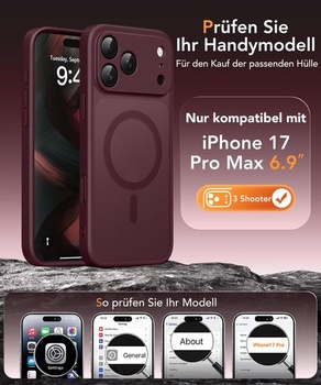 Magnetický kryt pre iPhone 17 Pro Max s ochranou displeja na súkromie, dizajn červeného vína.