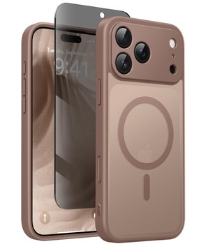 Magnetický kryt pre iPhone 17 Pro s ochranou displeja na súkromie, hnedý. Hnedý kryt pre iPhone 17
