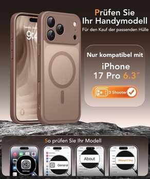 Magnetický kryt pre iPhone 17 Pro s ochranou displeja na súkromie, hnedý. Hnedý kryt pre iPhone 17