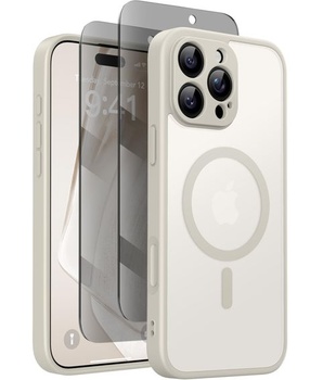 Magnetický kryt pre iPhone 16 Pro s ochranou displeja na súkromie, dizajn kameňa. Puzdro pre