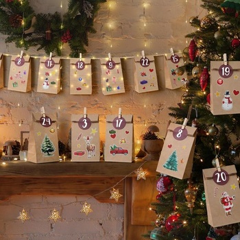 Adventný kalendár I LOVE MOM na plnenie, 24 adventných kalendárov pre deti s vianočnými samolepkami,