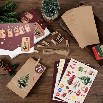 Adventný kalendár I LOVE MOM na plnenie, 24 adventných kalendárov pre deti s vianočnými samolepkami,