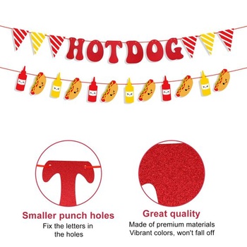Dekorácie na hot dogy, bannery na párky v rožku, vlajky na párky v rožku, dekorácie na fľaše s