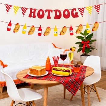 Dekorácie na hot dogy, bannery na párky v rožku, vlajky na párky v rožku, dekorácie na fľaše s