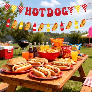 Dekorácie na hot dogy, bannery na párky v rožku, vlajky na párky v rožku, dekorácie na fľaše s