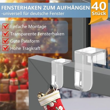Okenné háčiky, 40 kusov, priehľadné dverné háčiky vhodné pre okná s maximálnym falcom 17 mm, okenné