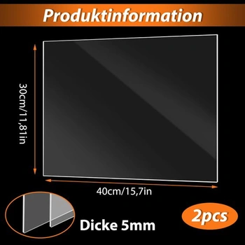 Balenie 2 kusov priehľadných akrylových dosiek s hrúbkou 5 mm (400 x 300 mm) s ochrannou fóliou, rezané