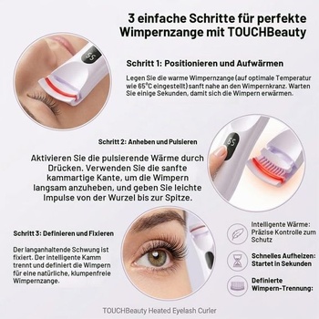 Vyhrievaná kulma na riasy TOUCHBeauty s LED displejom, elektrická kulma na riasy s 3 nastaveniami