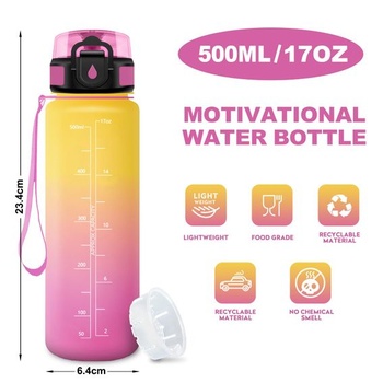 Detská fľaša na vodu 500ml, športová fľaša s filtrom, motivačná fľaša na vodu s časovačom,