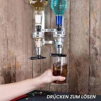 Nástěnný držák na lahve, dávkovač nápojů na 2 lahve, dvouhlavý dávkovač, dávkovač alkoholu z