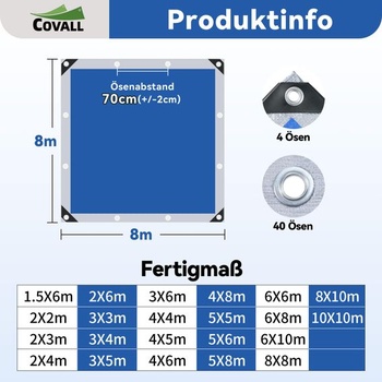 Krycí plachta Covall PE 8x8m stříbrná/modrá