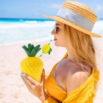 6 ks kelímků na nápoje s kokosem a ananasem pro havajské luau, tropické párty kelímky, opakovaně
