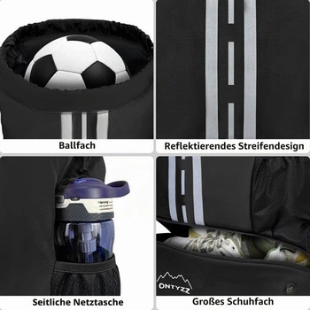 ONTYZZ Voděodolný batoh se stahovací šňůrkou, sportovní batoh s přihrádkou na boty, multifunkční