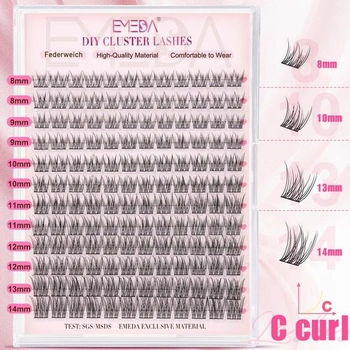 EMEDA Přírodní shlukové řasy 8-14 mm Mix DIY Individuální prodloužení řas Shluky řas Hnědé a černé