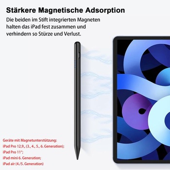 Stylus pre iPad Pro Air Mini 2018-2026, 2X rýchle nabíjanie, odmietnutie dlane 16D - čierny
