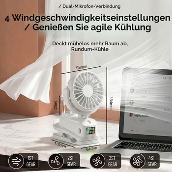 Mini ventilátor s pripínacím mechanizmom, USB ventilátor s vodnou hmlou, 4 rýchlostné stupne,