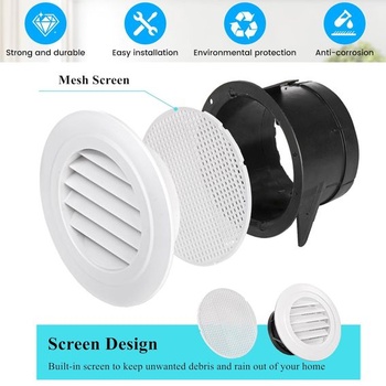 Dvoudílná ventilační mřížka MEISO, kulatá, 100 mm, výfuková mřížka z ABS, nastavitelná, pro vnitřní